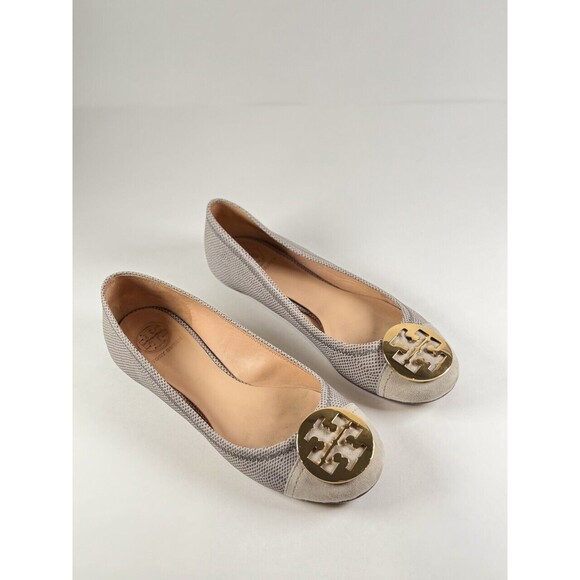 Tory Burch Ballet Flats Gray Serena 2 Montilla Snakeskin Slip On Sandals 8.5 M - Picture 3 of 12